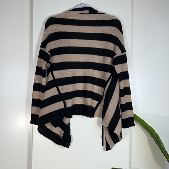 360 CASHMERE Black and Tan waterfall collar long sleeve tie front sweater - Picture 8 of 14